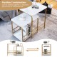 Faux marble nesting table set in white with gold steel frame, ideal for small spaces and versatile use as side tables.